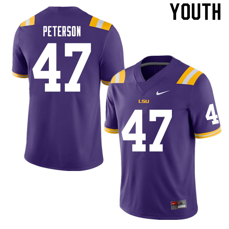 Youth #47 Max Peterson LSU Tigers College Football Jerseys Sale-Purple - Click Image to Close